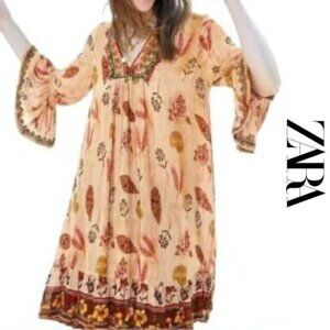 Zara Woman Mini Dress Boho Style with Bell Sleeves Size Small